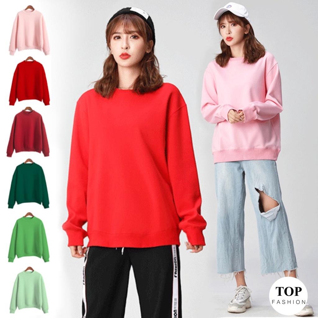 พร้อมส่งไทย ราคาถูก เสื้อกันหนาวสเวตเตอร์ผ้าสำลีหนานุ่ม โอเวอร์ไซส์ คอกลมแขนยาวจั๊ม 16 สี