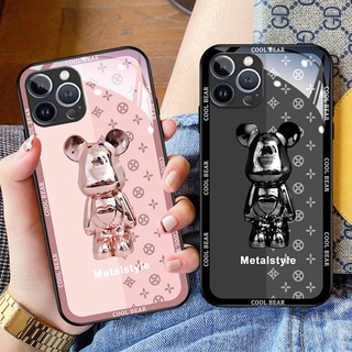 เคส OPPO R19 R17 R15 Pro R11 R9 plus r15x r9s r11s plus โลหะ สไตล์ 3D หมี แข็ง กระจกนิรภัย เคสโทรศัพท์