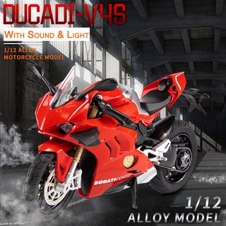 โมเดลรถจักรยานยนต์ Ducati V4S CFMOTO 250SR สเกล 1:12 อัลลอย พร้อมไฟ และเสียง สําหรับเก็บสะสม