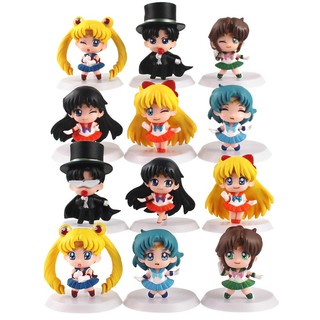 6 ชิ้น / ล็อต อะนิเมะเซเลอร์มูน Tsukino Tuxedo Mask Mercury Mars Jupiter Venus พวงกุญแจจี้แอคชั่นฟิกเกอร์ของเล่น