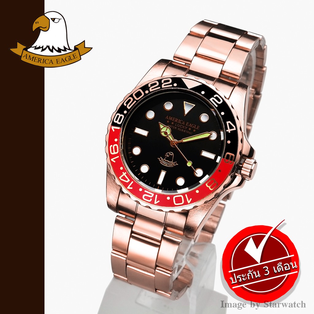 AMERICA EAGLE นาฬิกาข้อมือสุภาพบุรุษ สายสแตนเลส รุ่น AE048G - Pink Gold/Black
