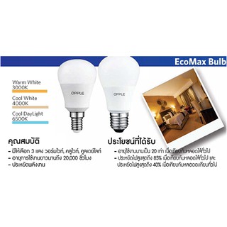 หลอดไฟกลม led bulb Ecomax 9w 20000ชม (มี3แสงให้เลือก) Opple(globalbrand90ประเทศเลือกใช้)