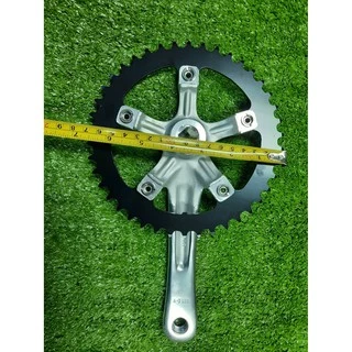 จานดูด ใบเหล็ก Fix Gear 42 ฟัน พร้อมขาจานมิเนียม มี 2 สีให้เลือก สีดำ-เงิน (สามารถเปลี่ยนใบจานได้)