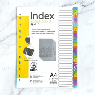 อินเด็กซ์ ออก้า Index Orca ดัชนีพลาสติกคั่น​เอกสาร​ ขนาด A4​ มี​ 1-31 ช่อง ​