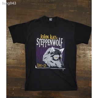 ✑❈ﺴVintage Vtg 1995 John Kay Steppenwolf Live At 25 Rock Band Tour Tee เสื้อแขนสั้นผู้ชาย T เสื้อสบายๆหลวมแฟชั่นพิมพ์ ve