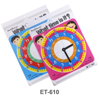 NEW !! สื่อการเรียนรู้ นาฬิกา What time is it? (35x45.4 cm) #ET-610 สื่อการเรียนการสอน พลาสติก PP