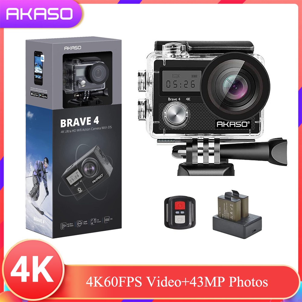 AKASO Brave 4 กล้องถ่ายภาพกลางแจ้ง WIFI 4K กล้องถ่ายวิดีโอกันน้ำ HD ดำน้ำกีฬา