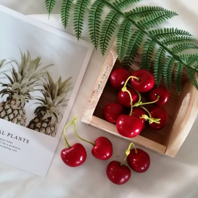 fruit B เชอร์รี่ ก้านคู่ พร๊อพถ่ายรูป พร๊อพถ่ายสินค้า ฉากถ่ายรูป พื้นหลังถ่ายรูป ผลไม้ปลอม เชอรี่ปลอม