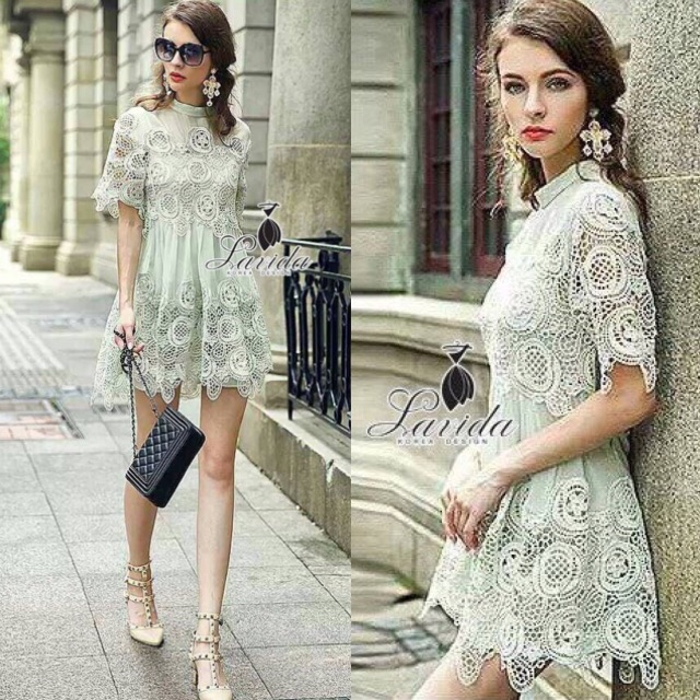 🍭 Korea Design By Lavida luxury green pastel lace dress
