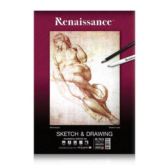 Renaissance&Fabriano สมุดวาดเขียน สมุดสเก็ตช์ 90 แกรม A5 , A4 ผิวเรียบ สันกาว