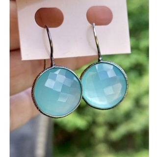 #ต่างหูพลอยแท้ คาลซิโดนี่สีฟ้า #Natural Light blue Chalcedony Earrings #เงินแท้92.5