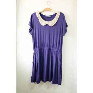Blue Dress เดรสสีน้ำเงินผ้านิ่ม ปักเลื่อมที่ปกเสื้อ จั๊มถ่วงช่วงสะโพก ไซด์ XXL