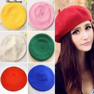 ☺♡ คลาสสิกสีทึบฝรั่งเศสสไตล์ Beret ศิลปินหมวกแคชชวลหญิง