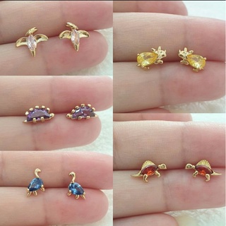 ต่างหูไดโนเสาร์ 14K CZ ก้านเงิน