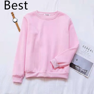 Best(พร้อมส่ง/ใหม่)รุ่น#L002 เสื้อกันหนาวแขนยาวผ้าสำลีหนานุ่ม ทรงโอเวอร์ไซส์สไตล์เกาหลี สีชมพุ