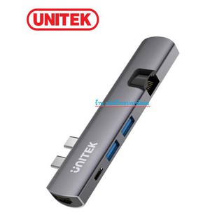 UNITEK D008A Compact Dual USB3.1 Type-C Multi-Port Hub for M Pro. 2x USB-A, 1x USB-C PD/Data, 1x HDMI, 1x GE conve