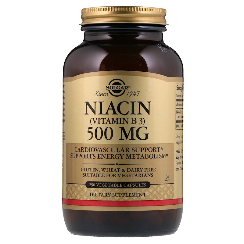 Solgar, Niacin (Vitamin B3), 500 mg, 250 Vegetable Capsules ไนอะซิน วิตามินบี3