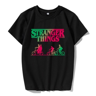 ผ้าฝ้ายคอกลมเสื้อแขนสั้นผู้ชาย Stranger Things เสื้อยืดอินเทรนด์คอกลมผู้หญิง ผ้าฝ้าย 100% เสื้อยืดfrom S-4XL