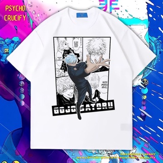 แขนสั้นcrew neckเสื้อยืด ขนาดใหญ่ พิมพ์ลาย Gojo Satoru Psycho Crucify | หินล้างทําความสะอาด | เสื้อยืด พิมพ์ลาย Kaisen J