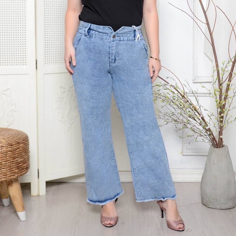 Himiso Women& 39;s Pants Jumbo Highwaist Culottes Loose Jeans 1313 คุณภาพดีที่ยังไม่เสร็จ