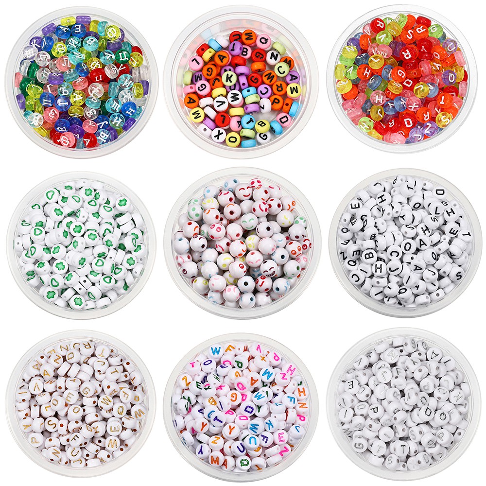 100pcs ลูกปัดอะคริลิค ทรงกลม ลายตัวอักษร สําหรับทําเครื่องประดับ สร้อยข้อมือ สร้อยคอ DIY จํานวน