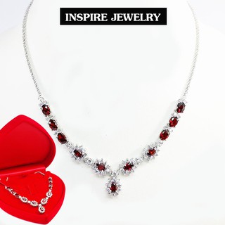 Inspire Jewelry ,สร้อยคอสังวาลย์พลอยโกเมนล้อมเพชรสวิส  งานจิวเวลลี่