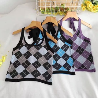 เสื้อไหมพรมผูกคอลาย argyle pattern