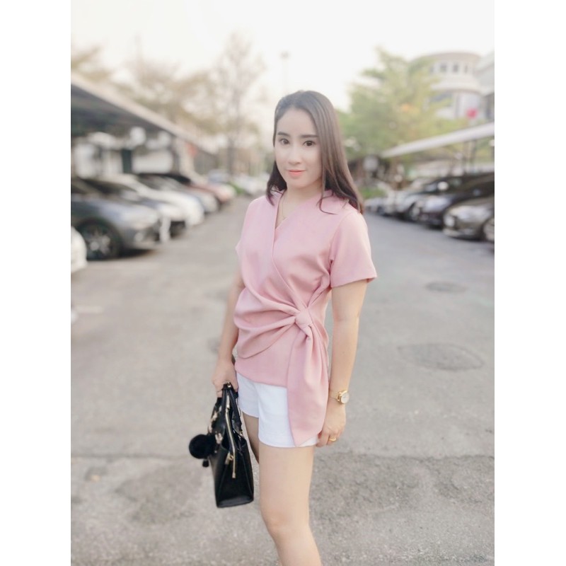 ❣️C01 เสื้อไขว้หน้าเสียบข้าง จีบสวยดูดี รุ่นสีพื้น💕 งานคุณภาพ ป้าย Ployly Closet