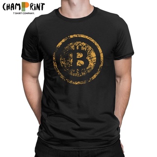 T-shirt  เสื้อยืดแขนสั้น คอกลม ผ้าฝ้าย พิมพ์ลายโลโก้ Bitcoin สไตล์วินเทจ สําหรับผู้ชายS-5XL