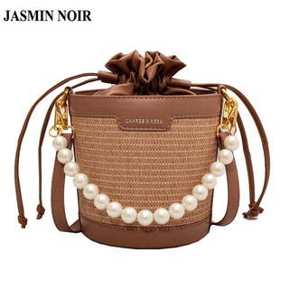 Jasmin NOIR กระเป๋าสะพายข้าง ทรงบักเก็ต ฟางไข่มุก สําหรับผู้หญิง