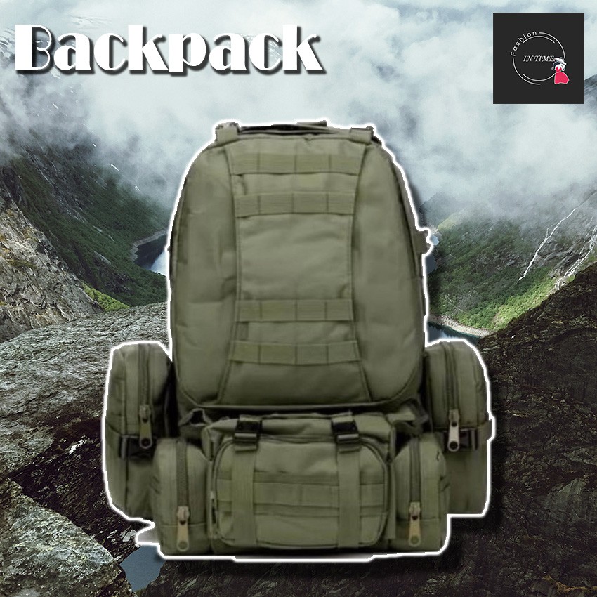 กระเป๋าเป้เดินป่า กระเป๋าเป้ backpack แบ็คแพ็ค สไตล์ทหาร กระเป๋าเป้เดินทาง โปรโมชั่นซื้อ 1 ใบ แถมกระเป๋าใบเล็ก 4 ใบ