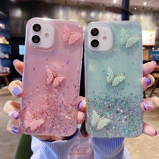 เคสโทรศัพท์มือถือ TPU นิ่ม แบบใส ปิดด้านหลัง ลายผีเสื้อ ประดับเพชร กลิตเตอร์ วิบวับ หรูหรา สําหรับ Iphone 15 14 13 12 11 Pro Max X XR XS 7 8 Plus