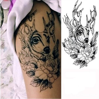 💎♥ Deer Flower Arm สติ๊กเกอร์ติดสติ๊กเกอร์กันน้ำที่มีอายุการใช้งานยาวนาน Body Art Decal