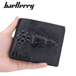 Baellerry กระเป๋าสตางค์ ใบสั้น หนัง PU ลายหนังจระเข้ สไตล์ยุโรป และอเมริกา ย้อนยุค ใส่เหรียญได้หลายใบ สําหรับผู้ชาย