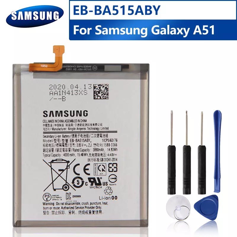 แบตเตอรี่โทรศัพท์สำหรับ Samsung Galaxy A51 ของแท้เปลี่ยนแบตเตอรี่ EB-BA515ABY 4000mAh
