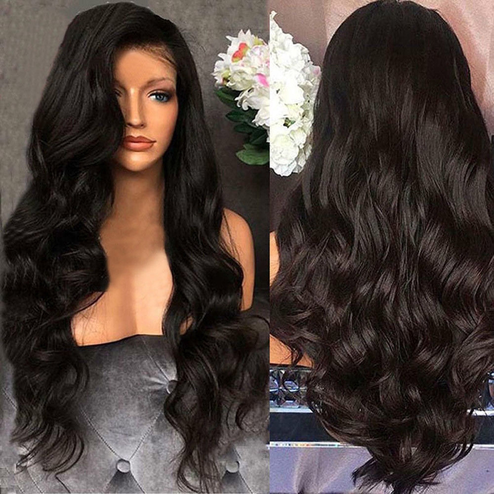 Women 28 Black Long Wavy Natural Wigs Ladies Full Head Synthetic