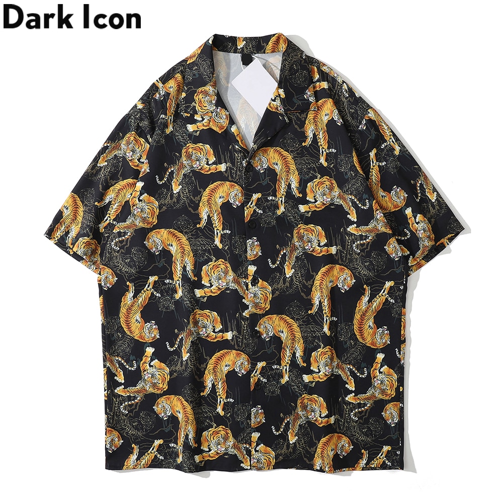 เสื้อเชิ้ตโปโลแ ขนสั้นลาย Dark Icon Tiger แฟชั่นสําหรับผู้ชาย