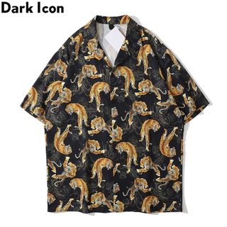 เสื้อเชิ้ตโปโลแ ขนสั้นลาย Dark Icon Tiger แฟชั่นสําหรับผู้ชาย