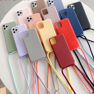 Crossbody Necklace Strap Lanyard Cord silicone phone Case for iphone 13 12 Pro Max 11 Pro Max 7 8 plus SE 2020 Candy Color Soft Cover