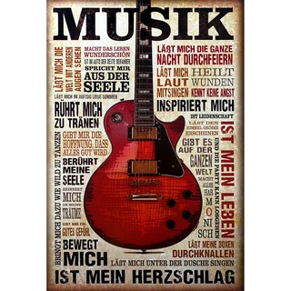 โปสเตอร์ ดนตรี กีตาร์ไฟฟ้า MUSIK ist Leidenschaft POSTER 24”x35” Inch Gitarre Leben Herzschlag Electric Guitars