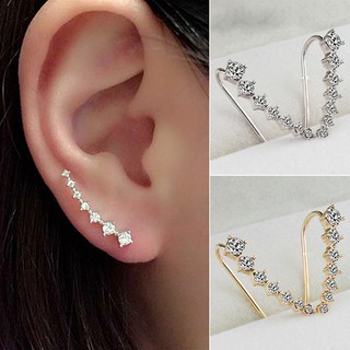 สตรี Rhinestones เส้นผ่าศูนย์กลางต่างหู Ear Hook Clip Stud เครื่องประดับ