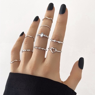 แหวนเงินเซ็ต 9pcs Silver Rhinestone Detail Ring