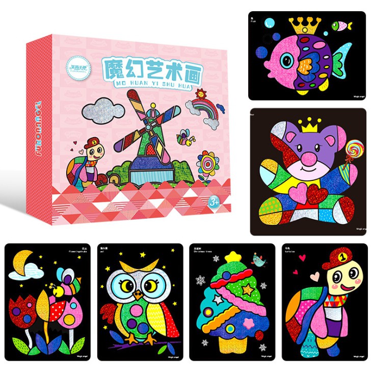 *พร้อมส่ง*ชุดสติ๊กเกอร์ ลอกลาย EZ Scratch box ฝึกศิลปะ ฝึกความคิดสร้างสรรค์ สมุดสติ๊กเกอร์ ชุดของเล่นศิลปะ
