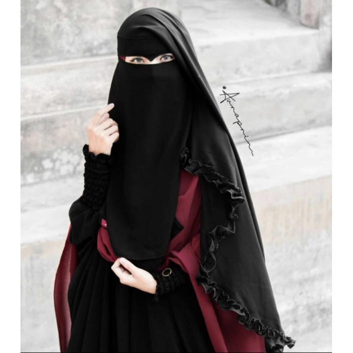 Yemen Eagle ruffle ผ้าคลุม niqab 2 ชั้น Yemen Eagle