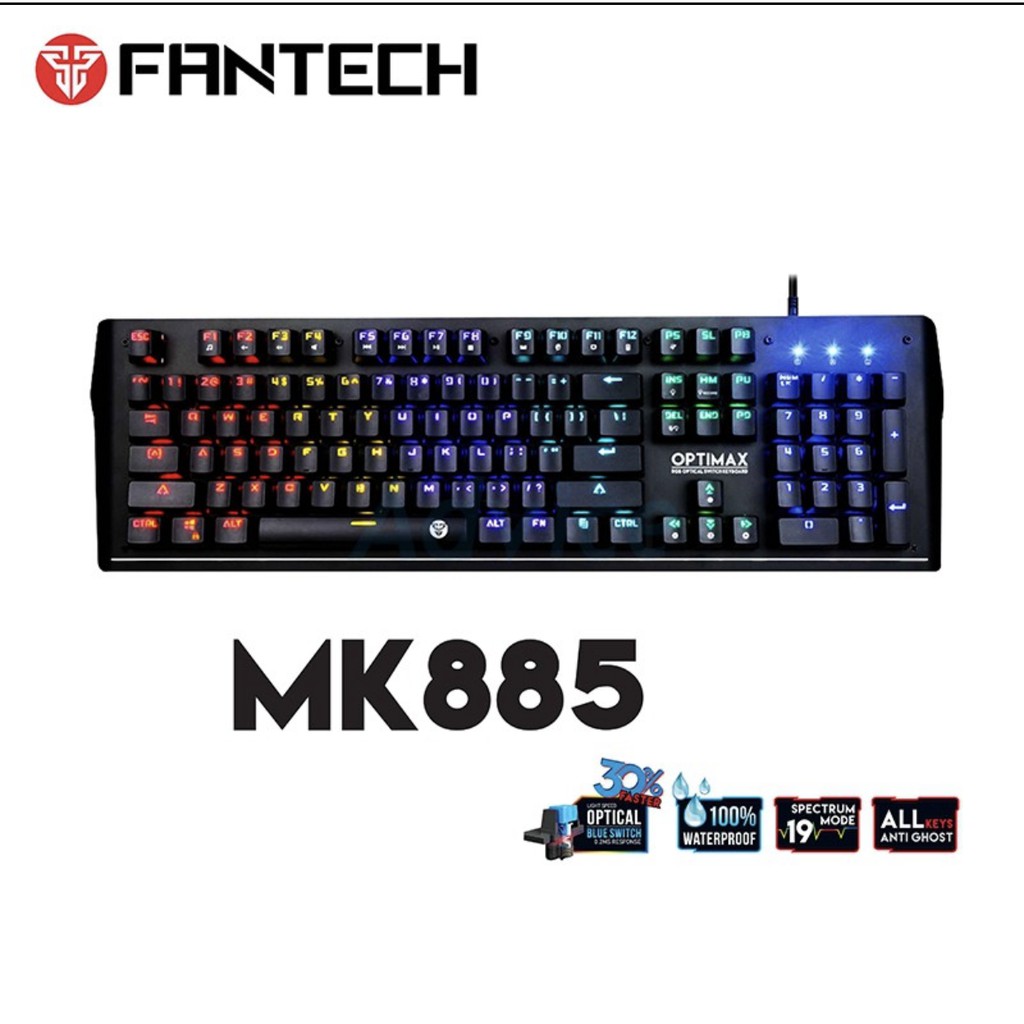 FANTECH รุ่น MK885 Optimax Optical Blue Switch Fullsize Edition สวิตซ์สีฟ้า เกมมิ่งคีย์บอร์ดมาโคร กั