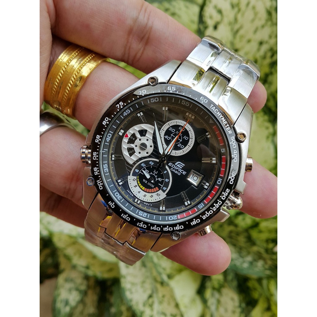 นาฬิกาข้อมือผู้ชาย Casio Edifice แท้เครื่องญี่ปุ่น หน้าปัดดำ Chronograph บอกวันที่ ใช้ได้ทุกเข็ม Mgwatch