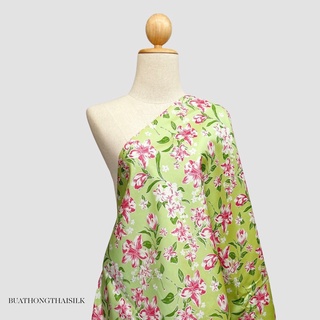 FLORAL DESIGN PRINTED THAI SILK FABRIC - ผ้าไหมไทยแท้ พิมพ์ลาย ลวดลาย ดอกไม้