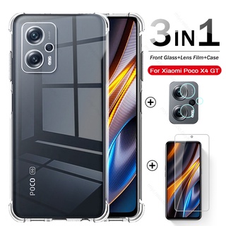 1Set For xiaomi Poco F4 5G X4 GT M4 Pro 4G Protector Cover Clear Case + Screen tempered Glass + Camera Film