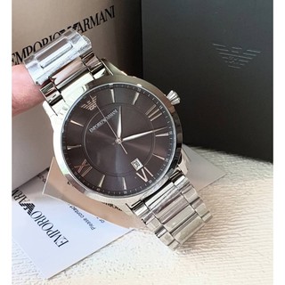 (ผ่อน0%) นาฬิกาข้อมือผู้ชาย Emporio Armani Three-Hand Date Stainless Steel Watch AR11350 สแตนเลสสีเงิน หน้าปัดเทาดำ 43มม