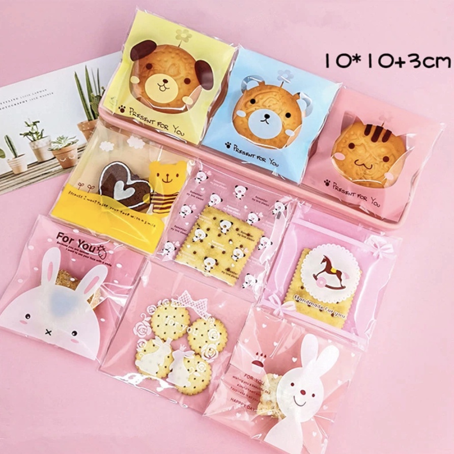 ถุงฝากาว แพค 100 ใบ หลากหลายลาย ใส่ขนมแยกชิ้น บราวนี่ คุกกี้ ขนมต่างๆ ของชำร่วยชิ้นเล็กๆ